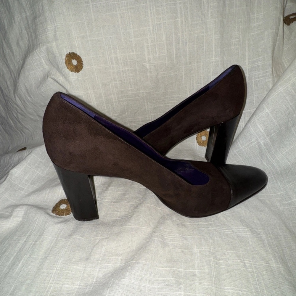 Ralph Lauren Purple Label Brown Heels with Chunky Block Heel